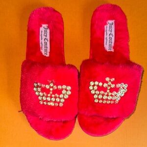 Juicy Couture Vibrant Pink Slippers with Sparkling Crown